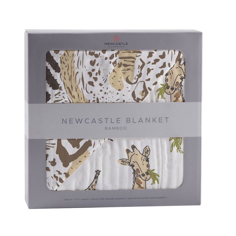 Hungry Giraffe and Animal Print Bamboo Muslin Newcastle Blanket
