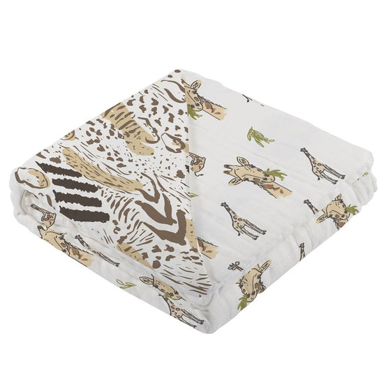 Load image into Gallery viewer, Hungry Giraffe and Animal Print Bamboo Muslin Newcastle Blanket
