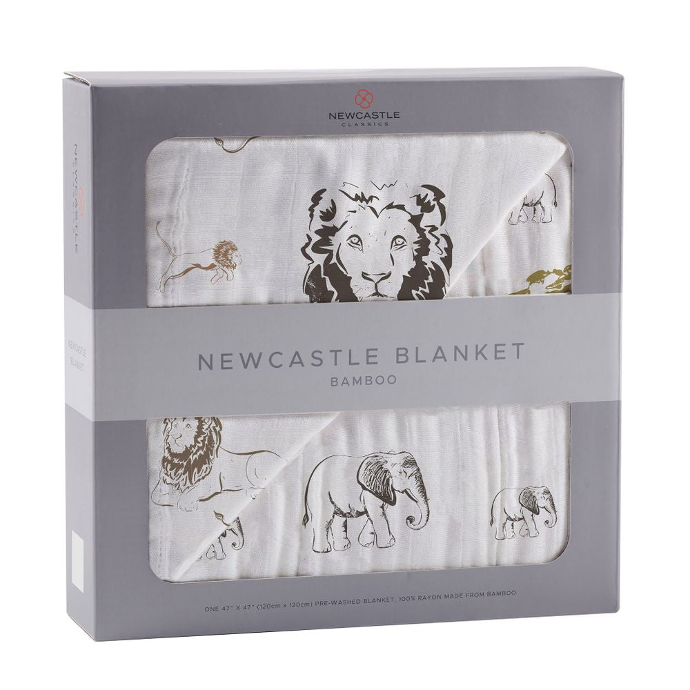 Hear Me Roar Lion and Rhinos and Elephants Bamboo Newcastle Blanket